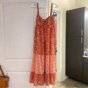 Elegant Floral Maxi Dress in Red and Pink